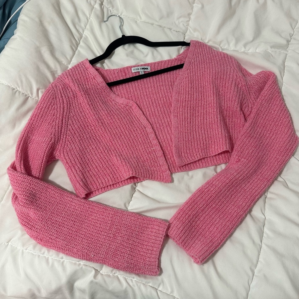 Fashion Nova Pink Cropped Cardigan